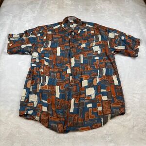 Vintage Montage Pour Homme Silk Abstract Print Button Up Shirt XL Men